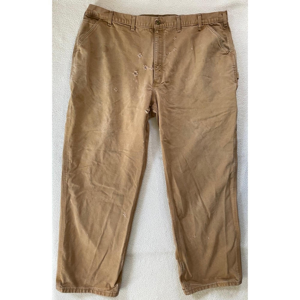 Distressed Carhartt Mens 46x31 tagged 48x32 Carpenter Pants Brown B11 Loose Fit